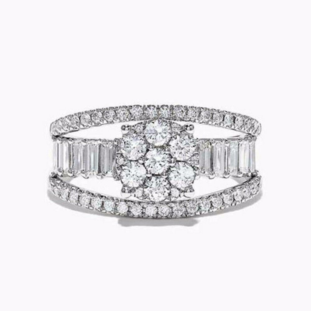 New Elegant Silver Round Cut White Sapphire Ring - Picture 1 of 3